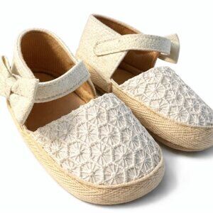 Baby Girl Espadrille Mary Jane Shoes Ivory Lace Prewalker Soft Sole 3-9 M-AC269